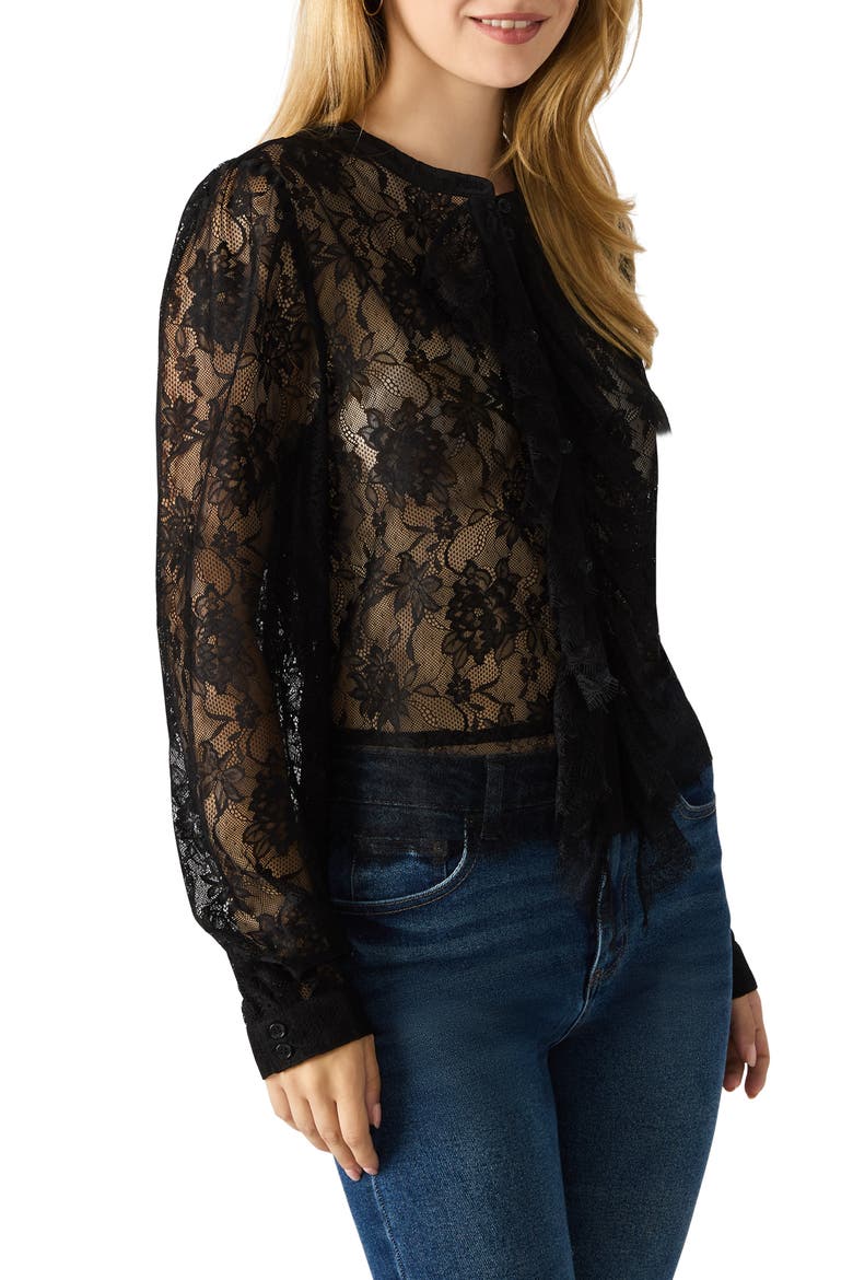 Colsie Sheer Lace Long Sleeve Shirt, Alternate, color, BLACK