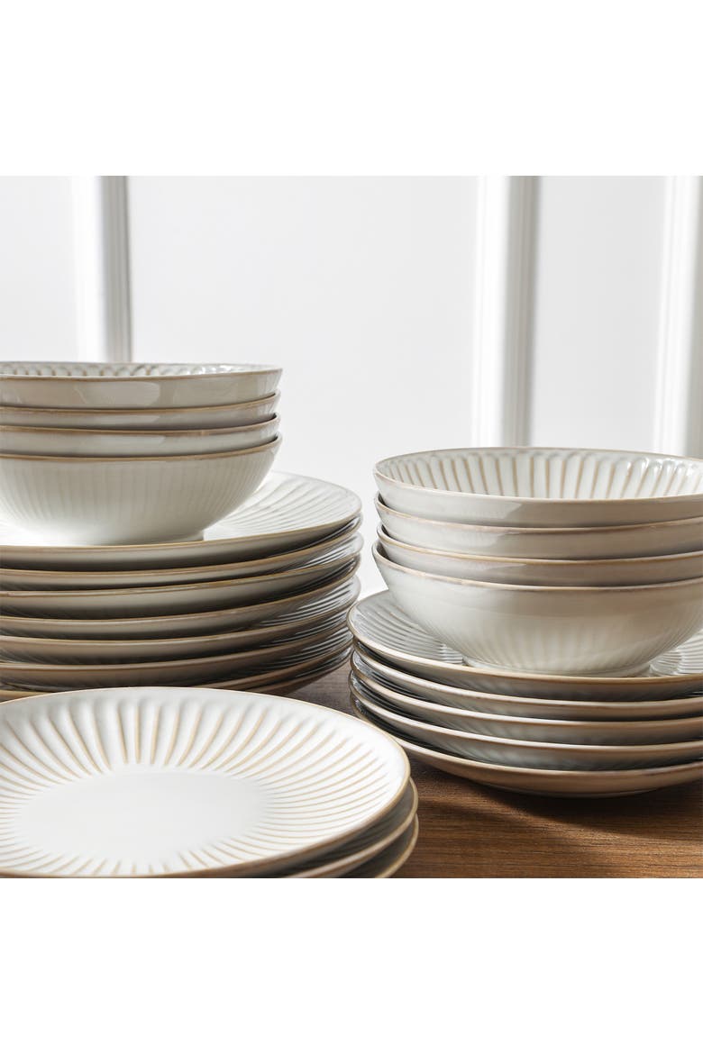 Linea Stoneware 16-Piece Dinnerware Set with Glasses, Alternate, color, White