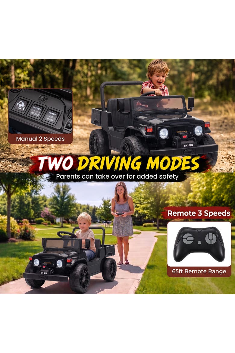 Licensed Toyota Pickup Ride on Truck, 24V Kids Electric Car with Dual Motors, Up to 3.7MPH, Parent Remote Control, Alternate, color, Black