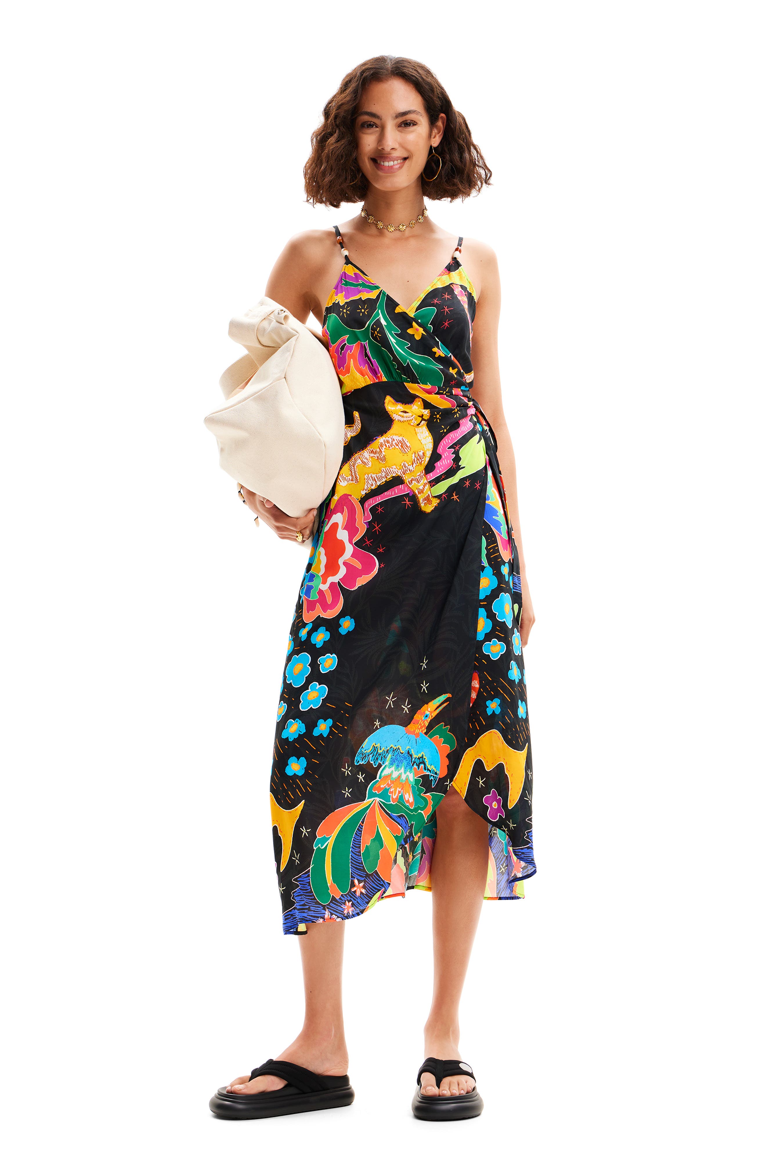 jungle design bandeau midi dress BANDEAU PRINTED JUNGLE MIDI DRESS IN BEIGE