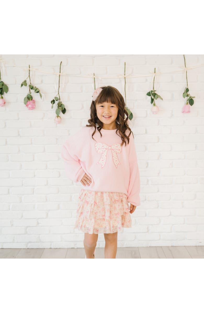 Sweet Wink Ditsy Floral Bow Knit Sweater, Alternate, color, Light Pink