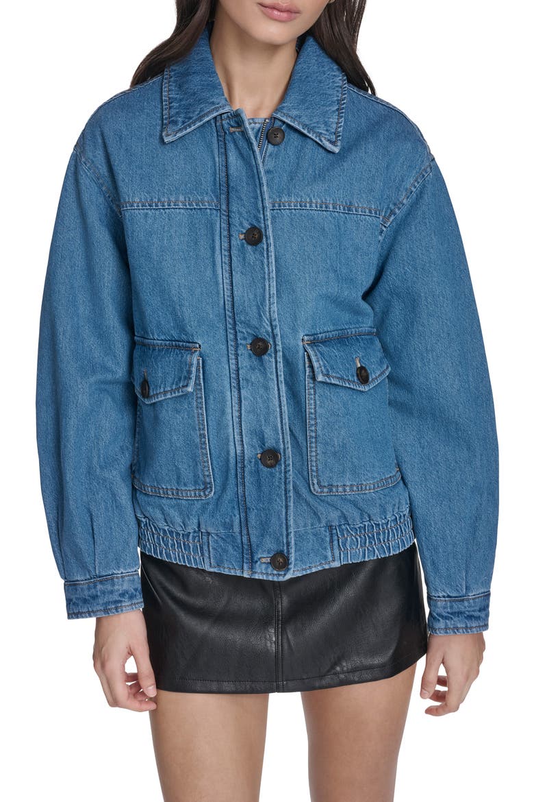 Laydown Denim Utility Jacket, Main, color, MEDIUM WASH DENIM