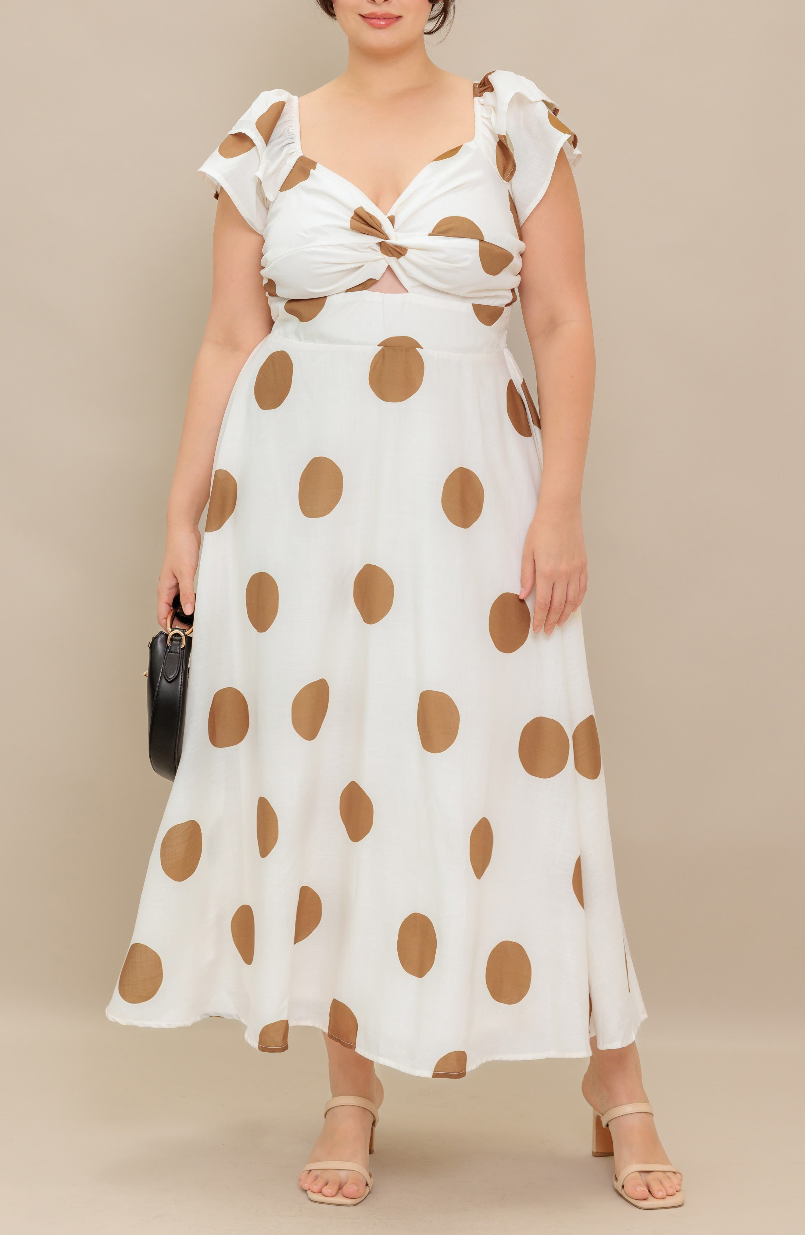 FLYING TOMATO Polka Dot Midi Dress