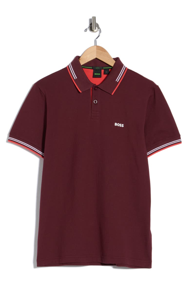 BOSS Paul Stretch Cotton Polo, Main, color, Medium Red