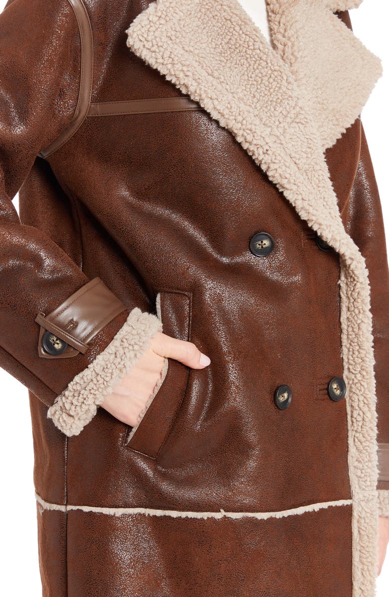 Frye Faux Shearling Lined Faux Leather Coat, Alternate, color, Luggage