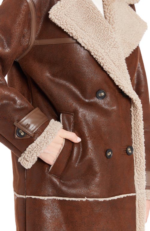 Frye Faux Shearling Lined Faux Leather Coat In Brown