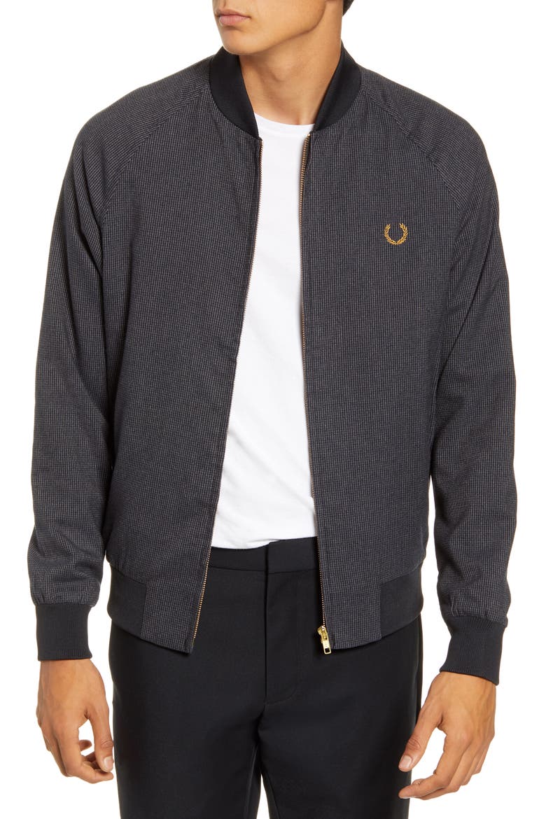 Slim Fit Houndstooth Bomber Jacket, Main, color, GUNMETAL