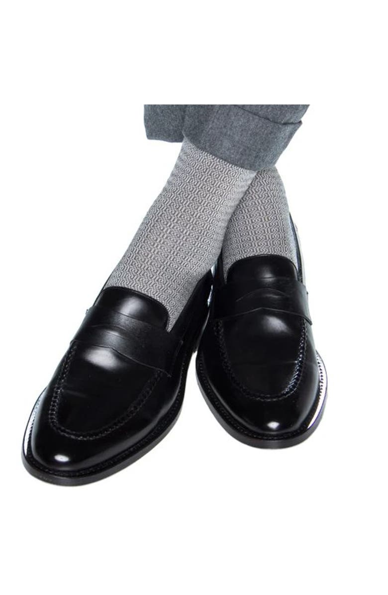 Trafalgar Bernard Chain Link Mercerized Cotton Mid-Calf Socks, Alternate, color, Charcoal