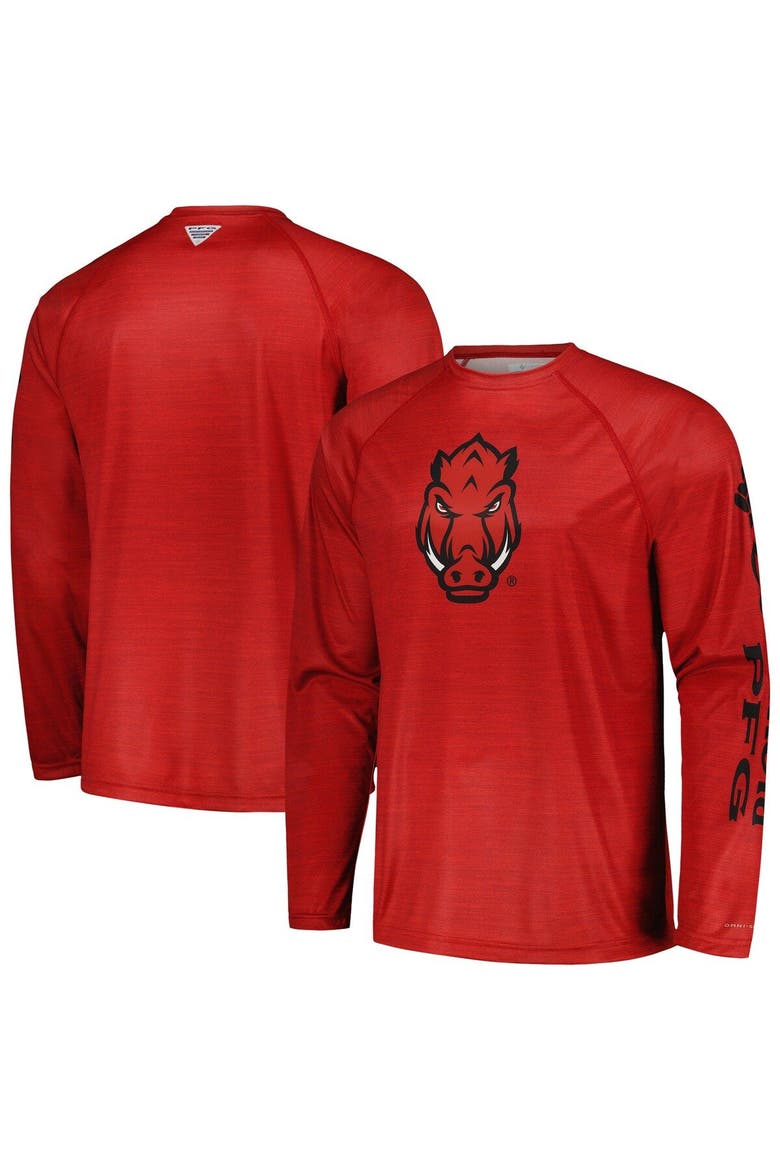 Men's Columbia  Cardinal Arkansas Razorbacks PFG Terminal Tackle Omni-Shade Raglan Long Sleeve T-Shirt, Main, color, Cardinal