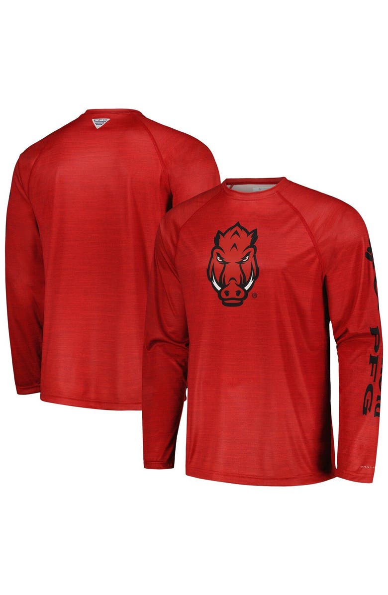 Columbia Men's Columbia Cardinal Arkansas Razorbacks PFG Terminal Tackle Omni-Shade Raglan Long Sleeve T-Shirt, Main, color, Cardinal