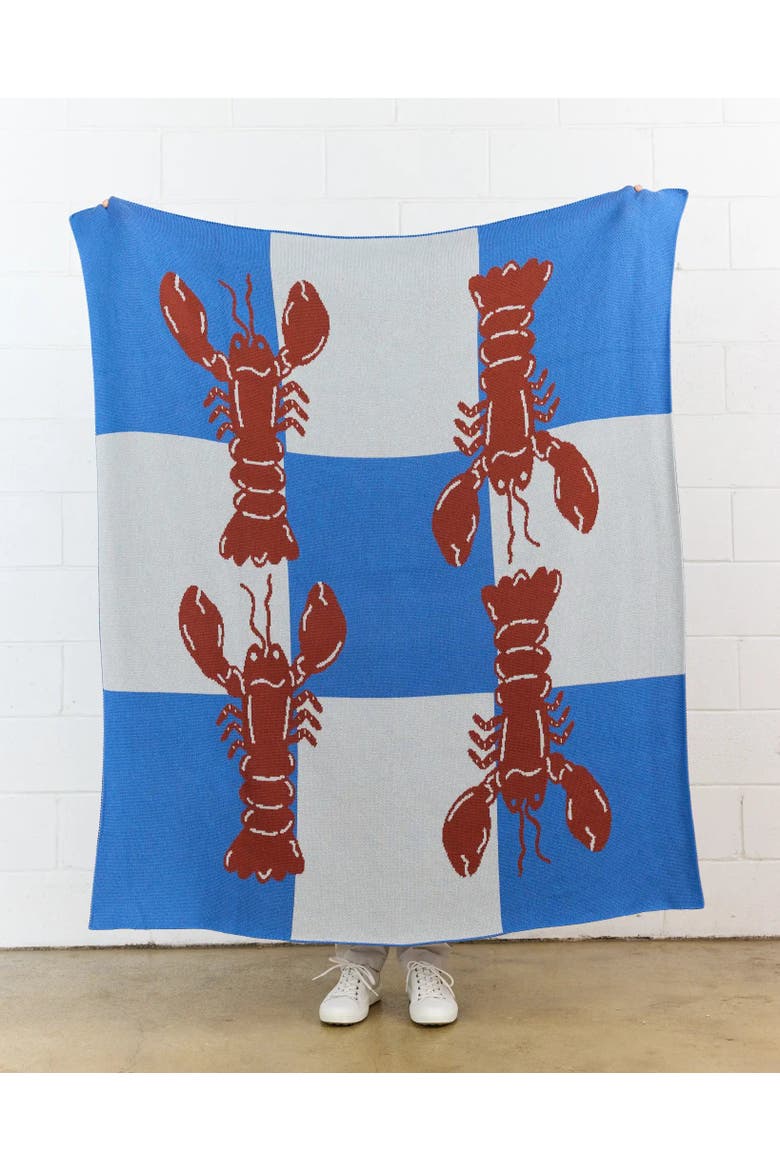 Lobster Tile Knit Throw Blanket, Alternate, color, Provincetown
