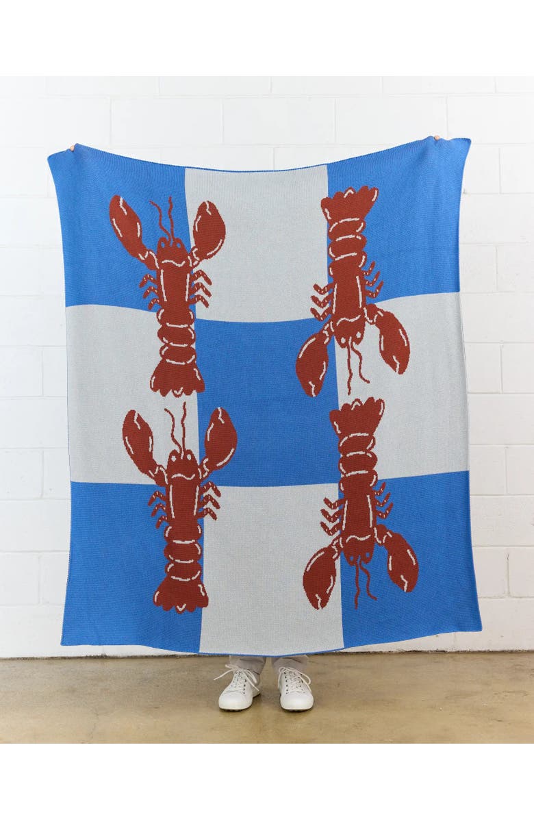Biquette Lobster Tile Knit Throw Blanket, Alternate, color, Provincetown