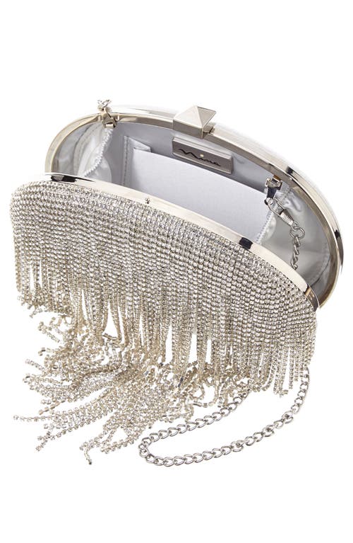 Nina Crystal Chain Draped Minaudier In Silver