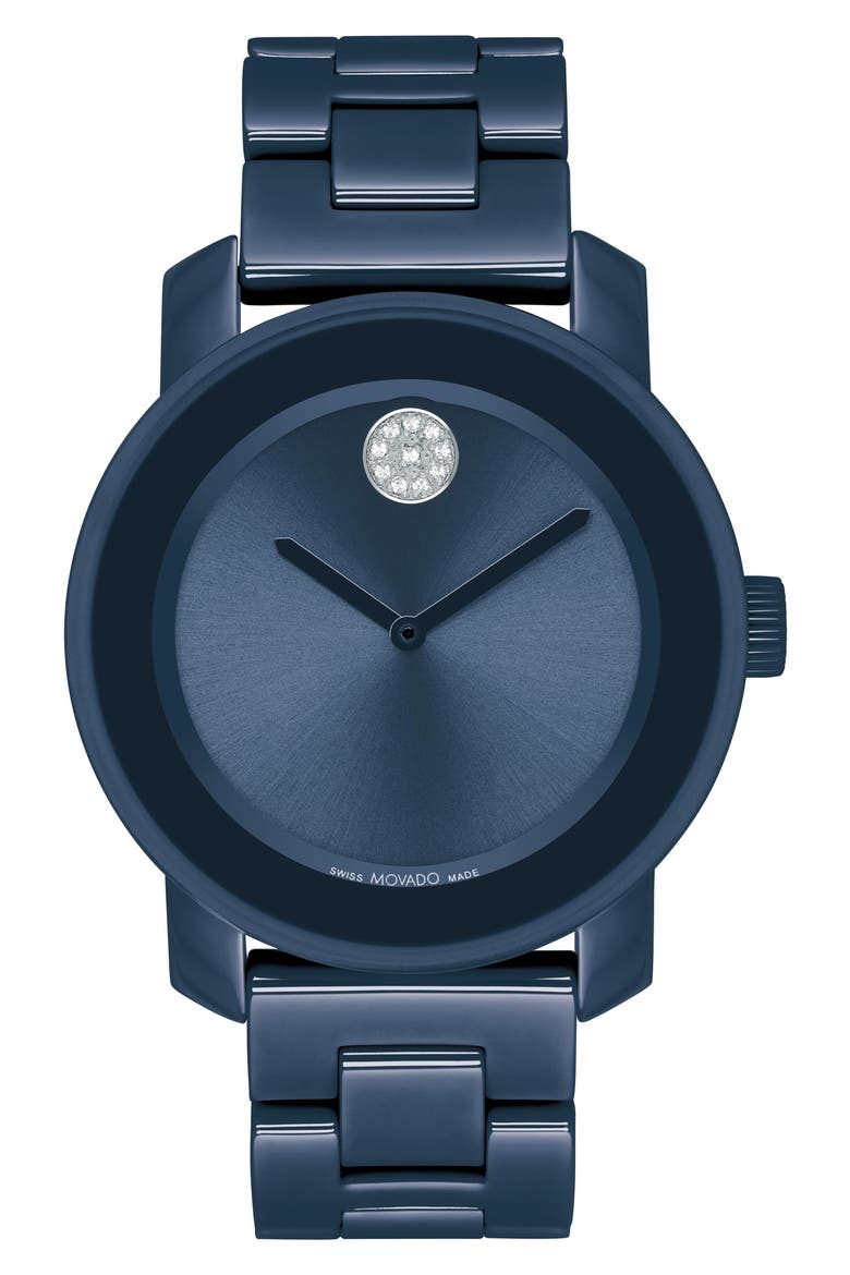 Bold Iconic Crystal Embellished Ceramic Bracelet Watch, 36mm, Main, color, BLUE DIAL