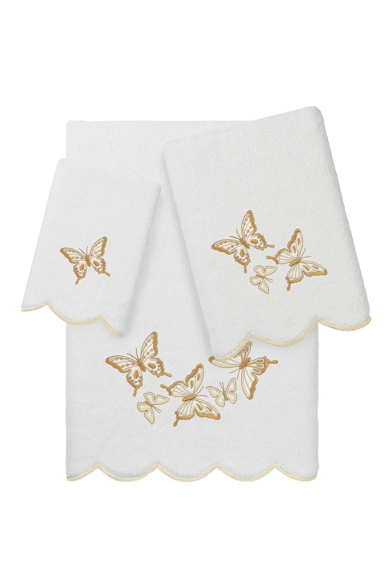 3-Piece Brittney Embroidered Turkish Cotton Towel Set, Main, color, WHITE/ BEIGE