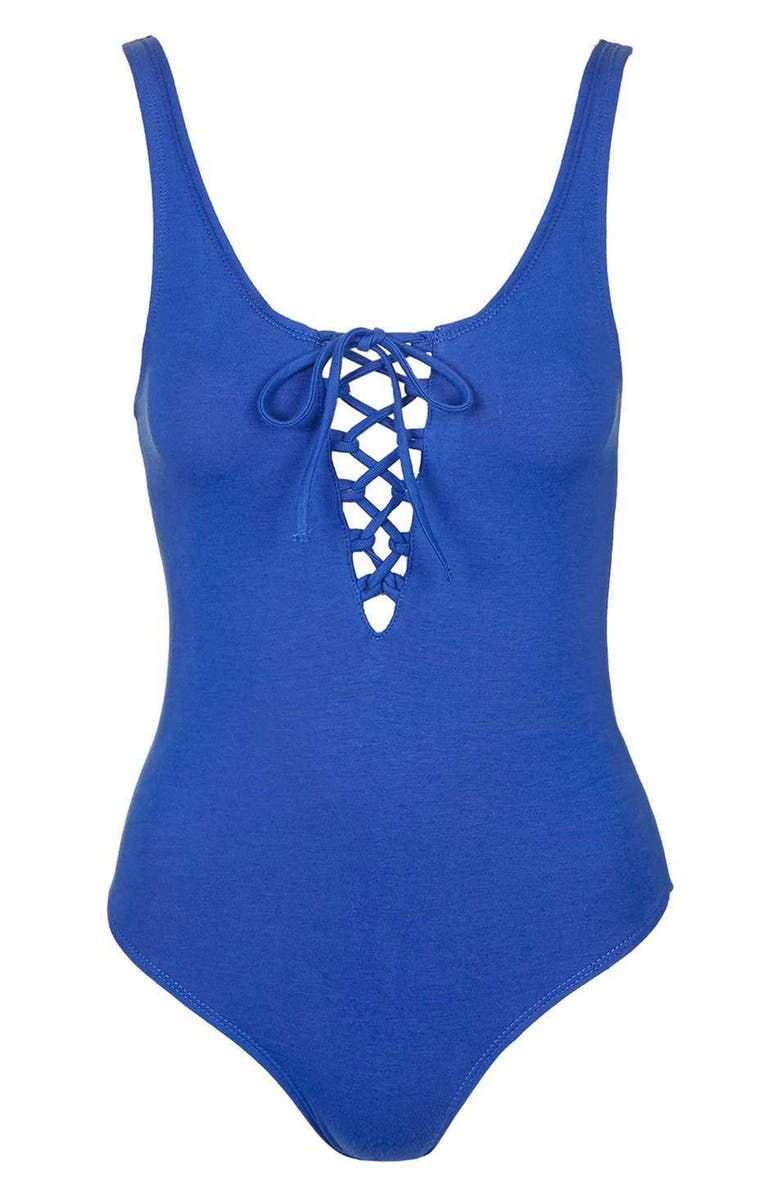 Topshop Lace-Up Sleeveless Bodysuit, Alternate, color,