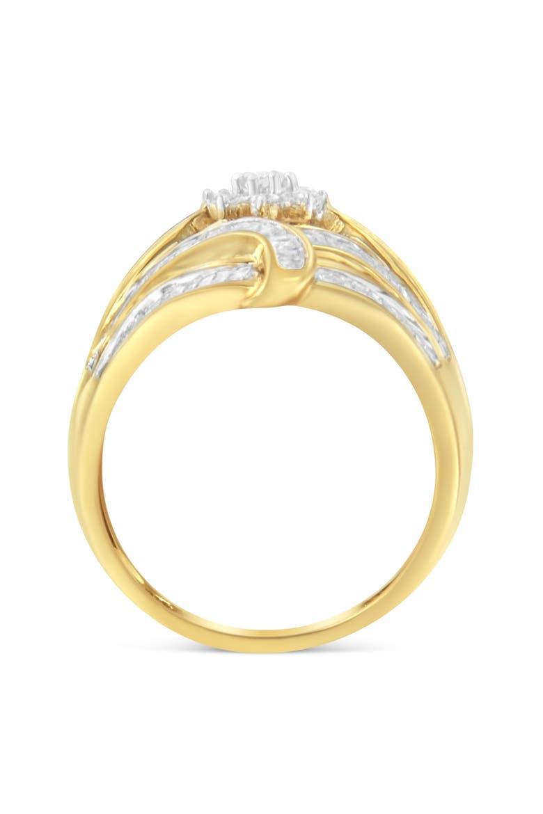 Gold Over Silver 1-1/8 Ctw Diamond 'Flower & Fern' Cocktail Ring, Alternate, color, Yellow Gold over Silver