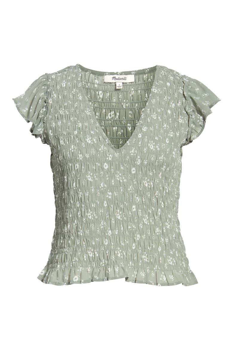 Lucie Floral V-Neck Smocked Top, Main, color, FROSTED WILLOW