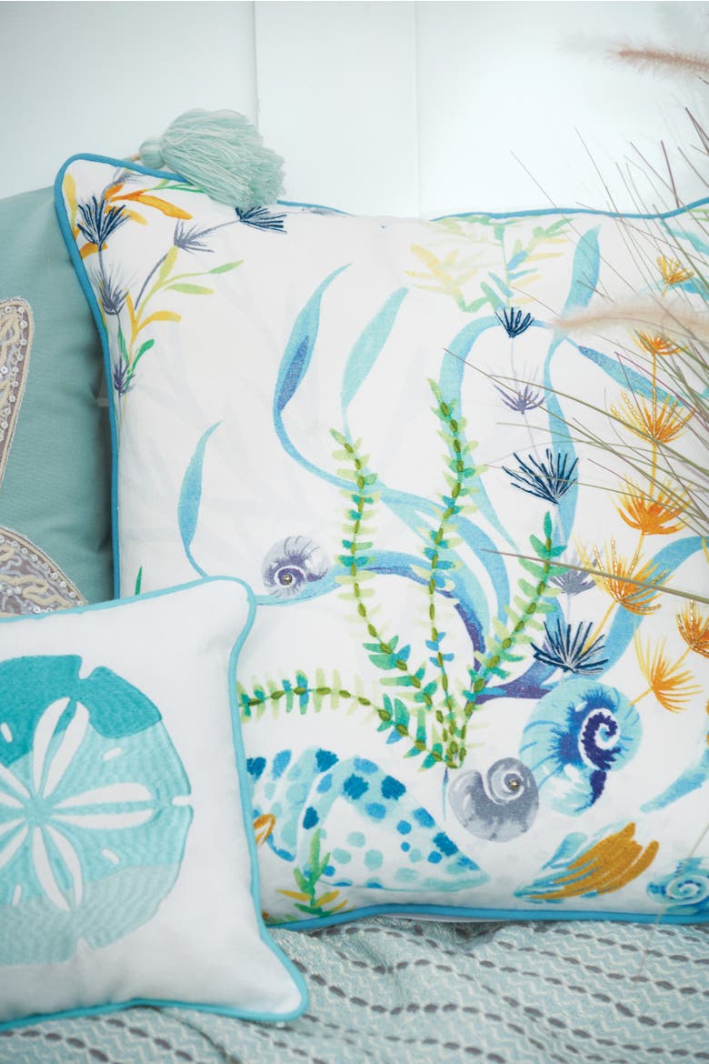 Marlowe Sound Seagrass Cotton Blend Accent Throw Pillow 18" x 18", Alternate, color, Blue