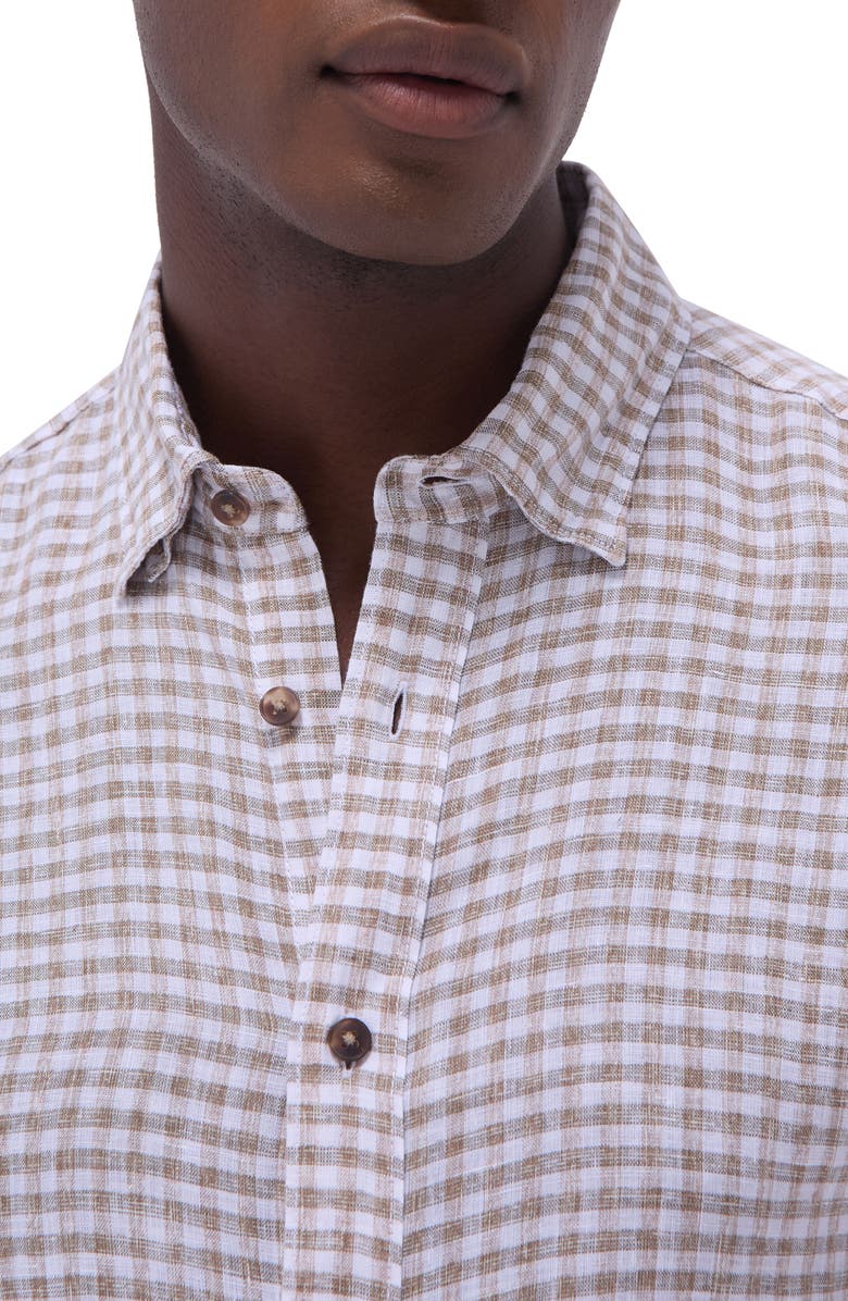 Bugatchi Julian Check Slub Linen Button-Up Shirt, Alternate, color, Olive