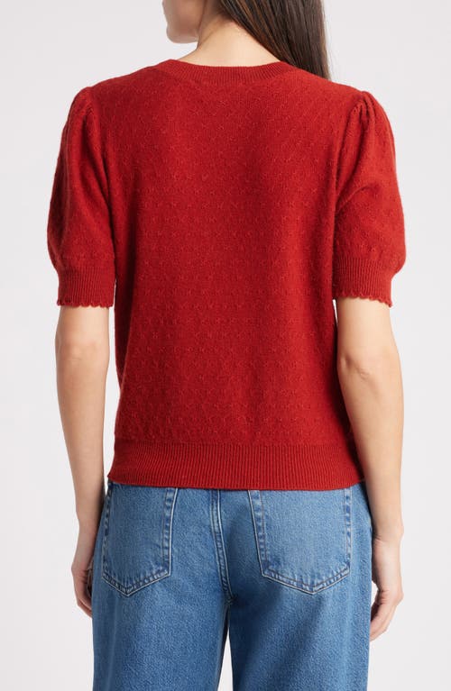 Frame Puff Sleeve Pointelle Cashmere Sweater In Red
