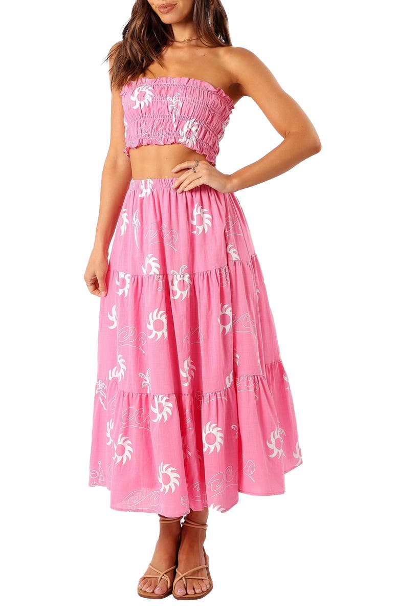 Petal & Pup Francesca Two-Piece Print Tube Top & Maxi Skirt, Main, color, Pink White