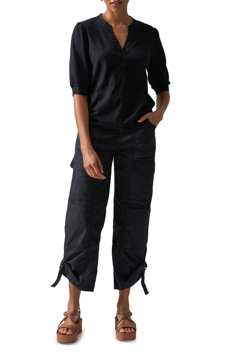Mixed Media Organic Cotton Blend Top, Alternate, color, BLACK
