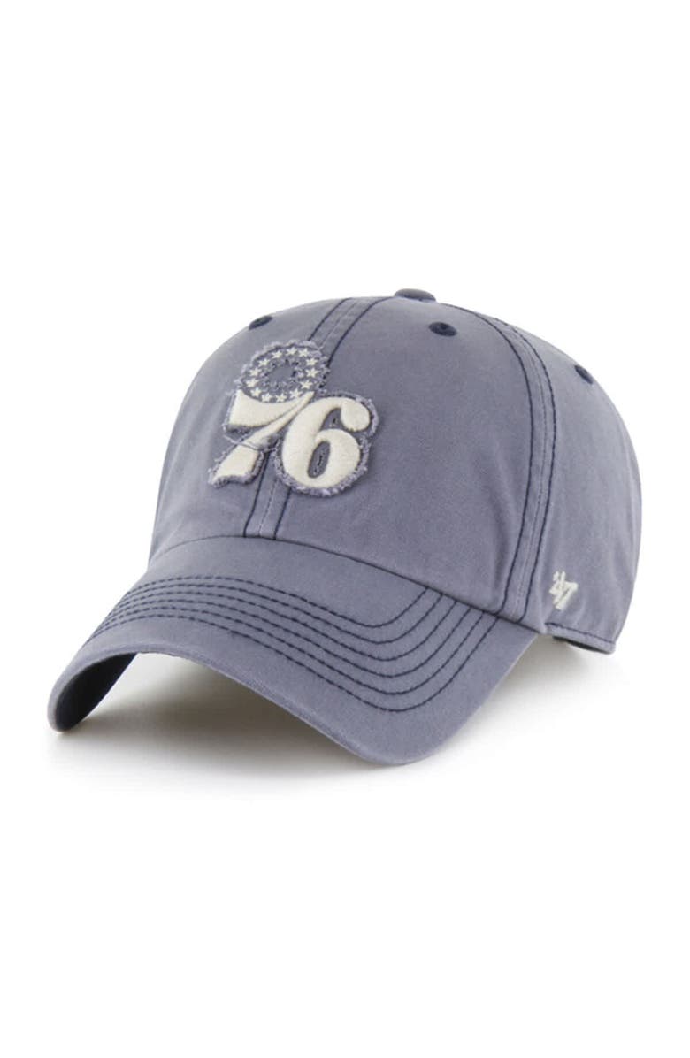 '47 Men's '47 Blue Philadelphia 76ers Scupper Rough Edge Applique Clean Up Adjustable Hat, Main, color, 