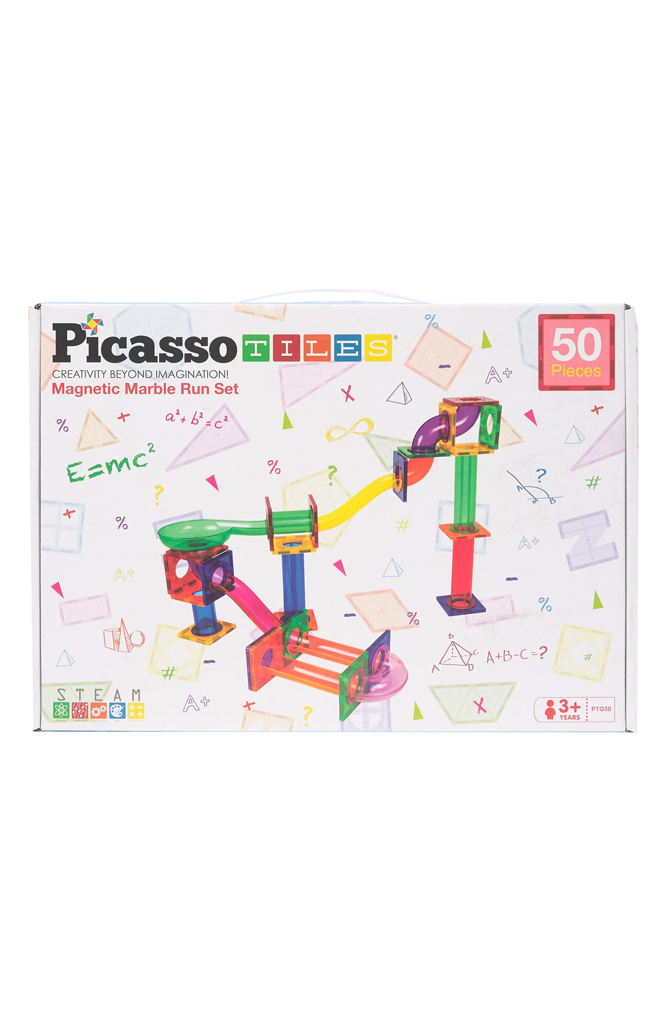 PICASSO TILES Marble Run 50-Piece Magnetic Tile Race Track Toy Play Set ...
