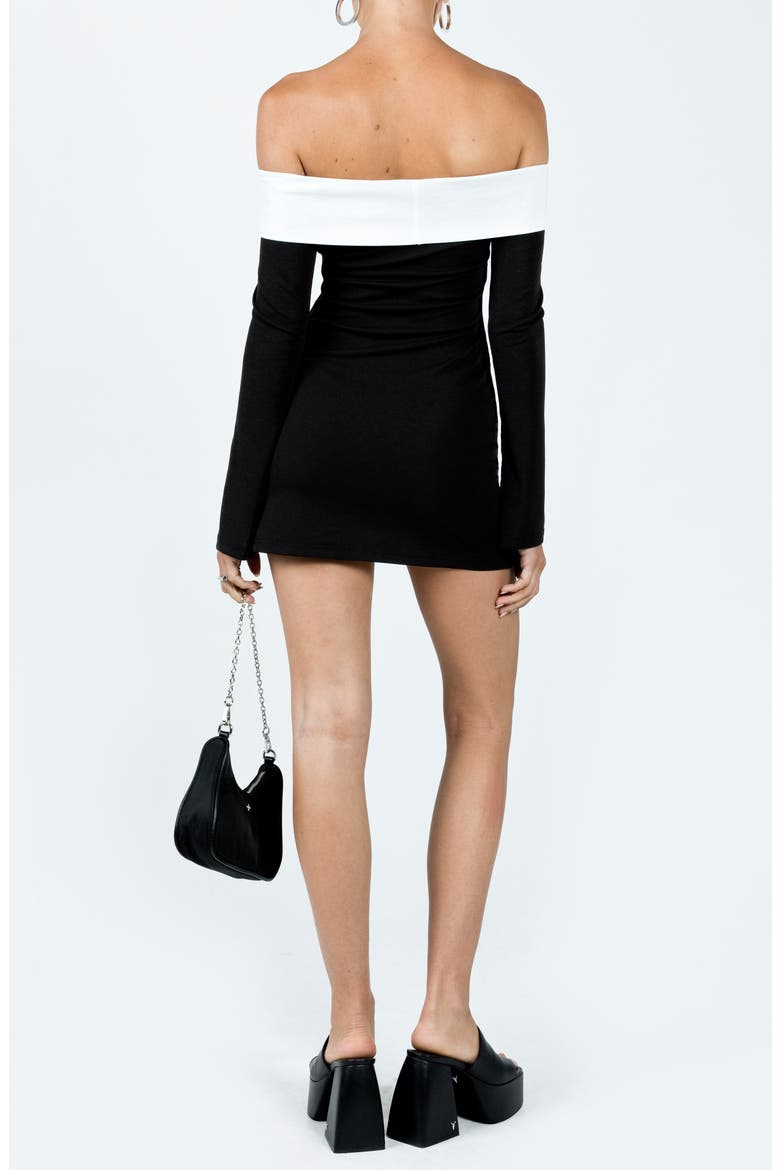 Anya Off the Shoulder Long Sleeve Minidress, Alternate, color, BLACK / WHITE