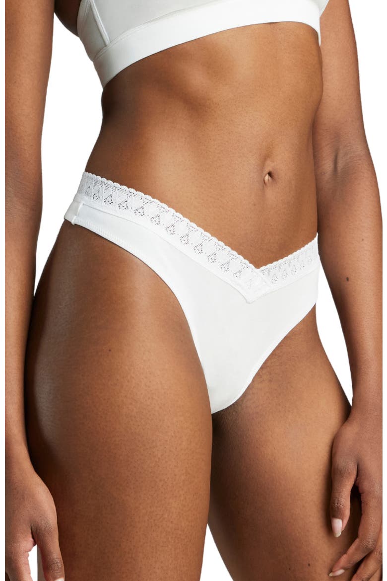 Organic Cotton Lace Thong, Alternate, color, White