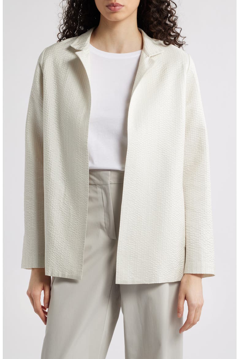 Stand Collar Open Front Silk Jacket (Women) | Nordstrom
