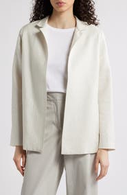 Eileen Fisher Stand Collar Open Front Silk Jacket