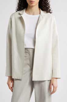 Eileen Fisher Stand Collar Open Front Silk Jacket