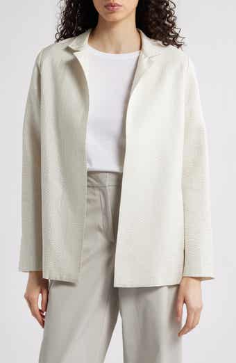 Eileen Fisher Stand Collar Open Front Silk Jacket