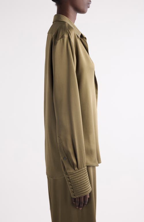 Dries Van Noten Celinta Satin Button-up Shirt In Green