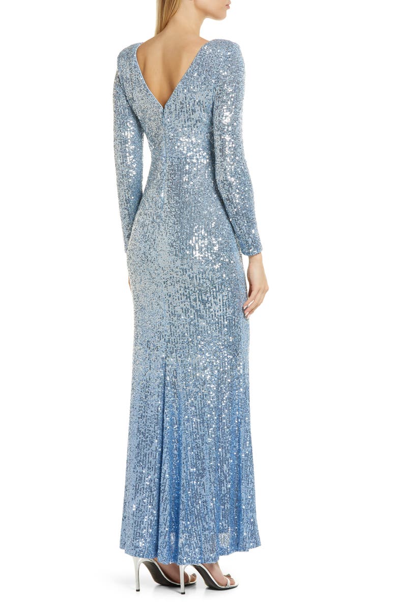 Eliza J Social Sequin Long Sleeve Gown, Alternate, color, Blue