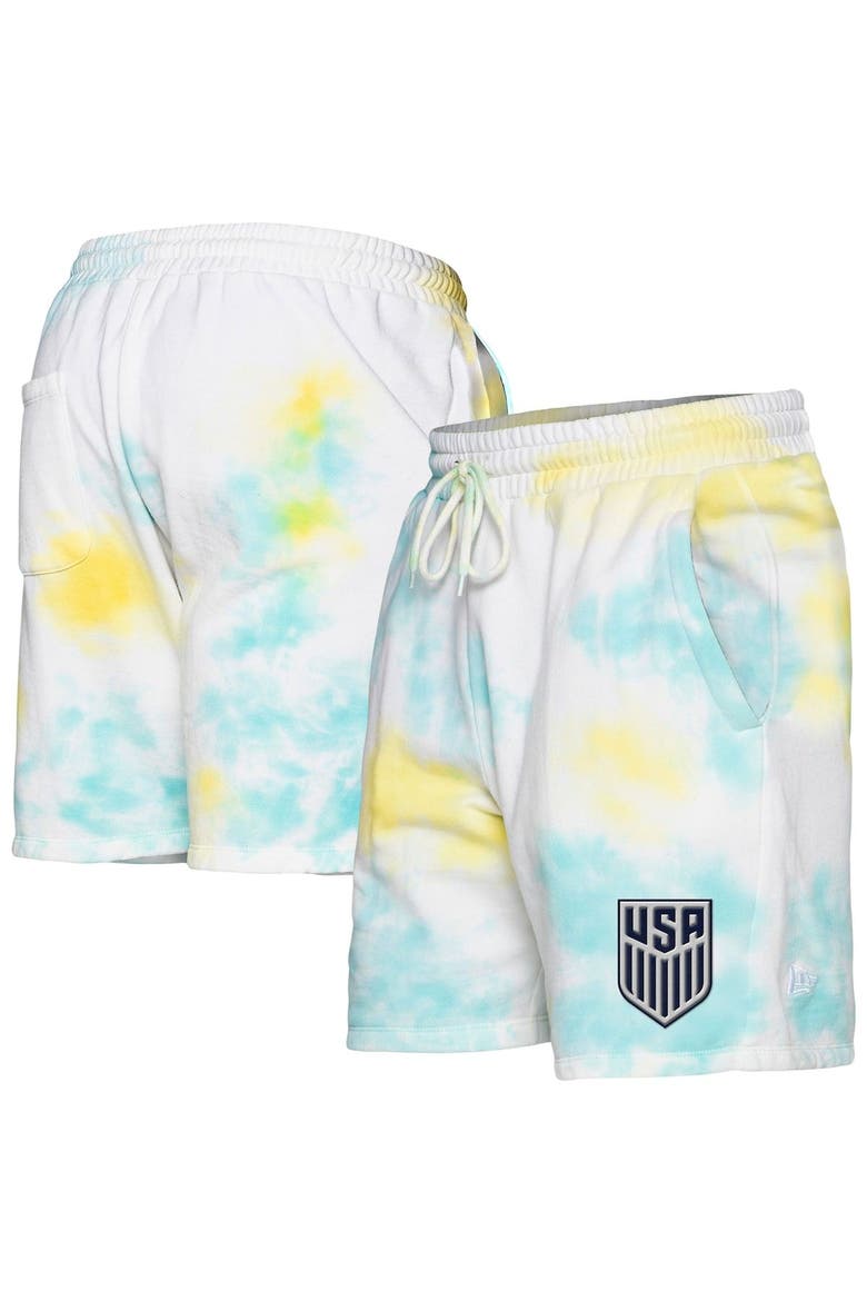 Men's 5th & Ocean by New Era Light Blue/White USMNT Ice-Dye Fleece Shorts, Main, color, Light Blue