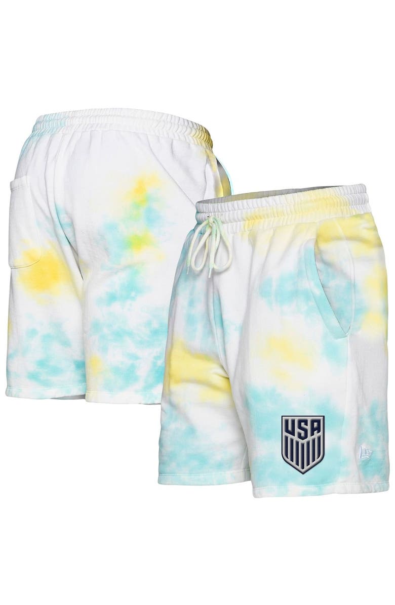 5TH AND OCEAN BY NEW ERA Men's 5th & Ocean by New Era Light Blue/White USMNT Ice-Dye Fleece Shorts, Main, color, 