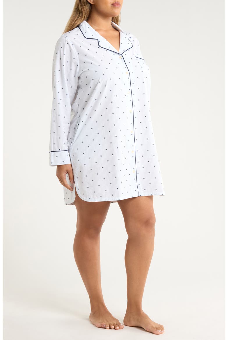 Classic Piped Cotton Nightshirt, Alternate, color, BLUE- NAVY SNOWFLAKE STRIPE