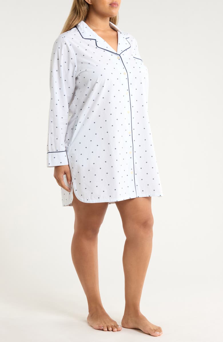 Nordstrom Classic Piped Cotton Nightshirt, Alternate, color, Blue- Navy Snowflake Stripe