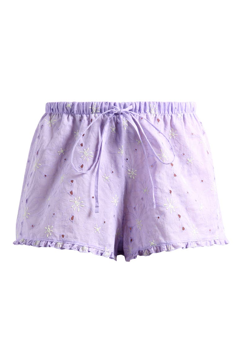 Eyelet Tie Waist Organic Cotton Shorts, Alternate, color, LAVENDER/ GREEN