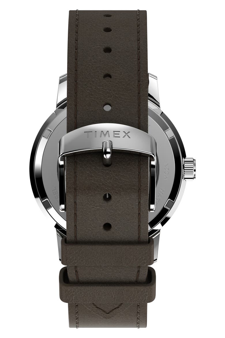 Marlin Automatic Leather Strap Watch, 40mm, Alternate, color, SILVER/ BLUE/ BROWN