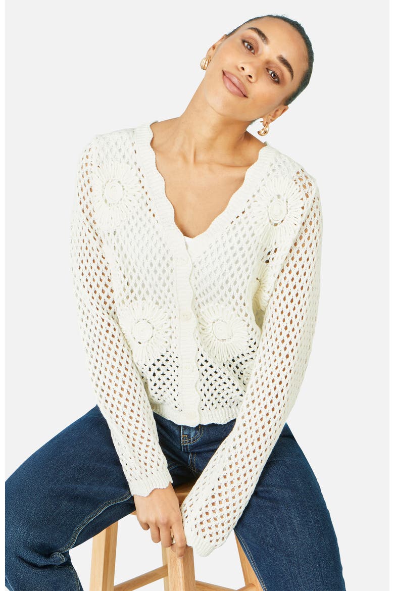 Flower Crochet Cardigan, Main, color, White