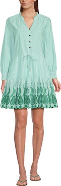 Lands' End Long Sleeve Eyelet Mini Popover Dress