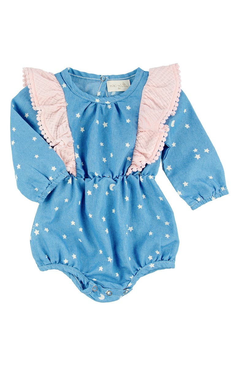 Miki Miette Ingrid Star Print Cotton Ruffle Bubble Romper, Main, color, 