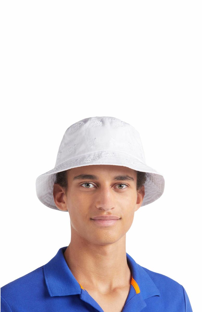 Vilebrequin Embroidered Bucket Hat Turtles All Over, Alternate, color, Blanc