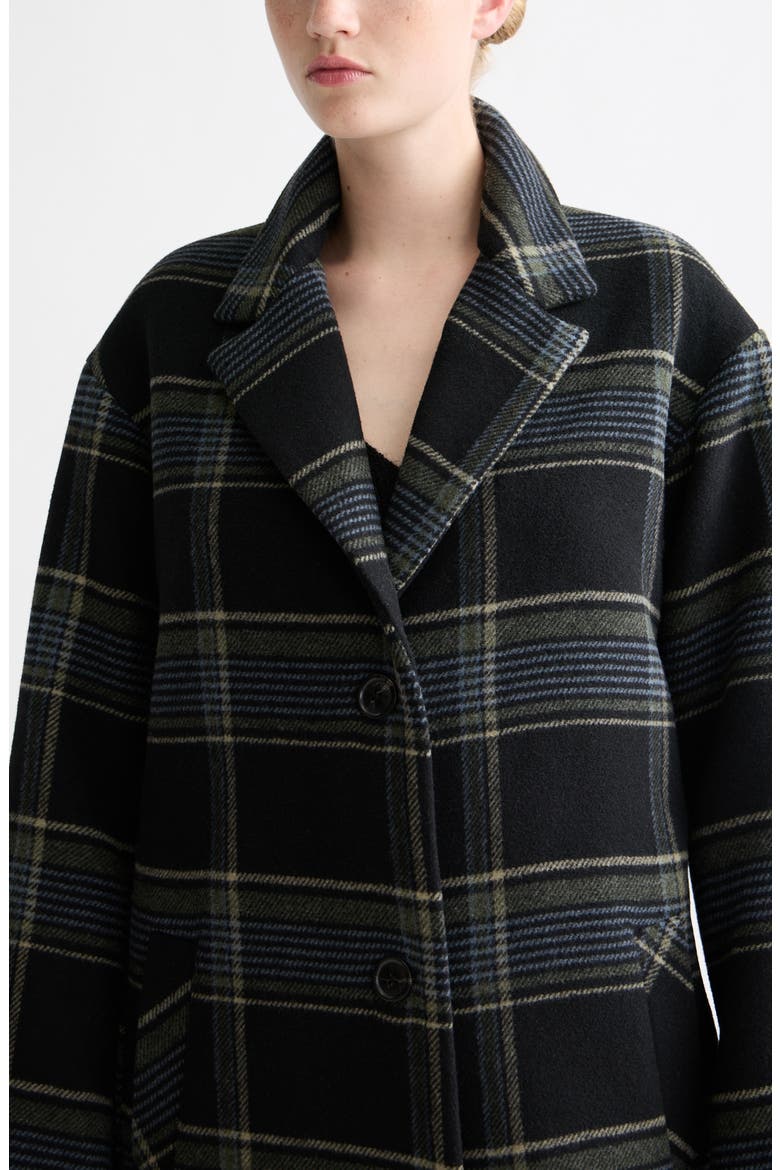 Relaxed Fit Plaid Single Breasted Coat, Alternate, color, METEORITE CHECK