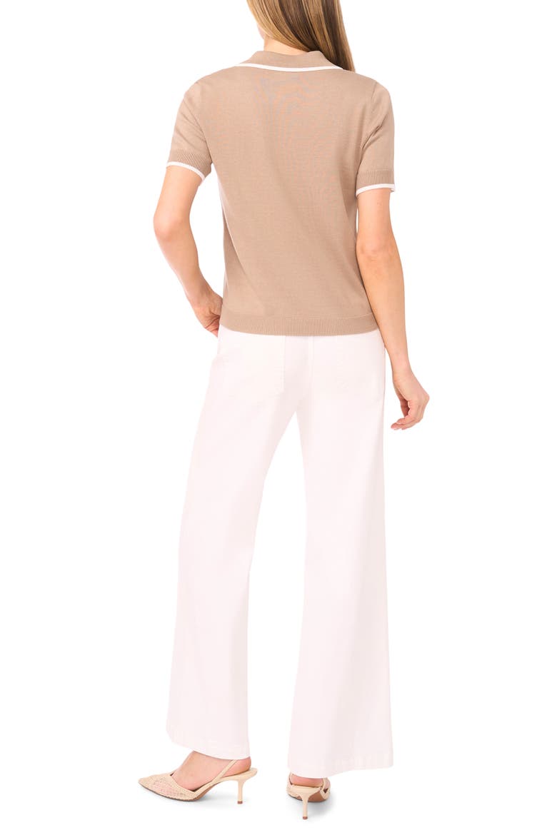 Tipped Johnny Collar Short Sleeve Sweater, Alternate, color, WEATHERED TEAK