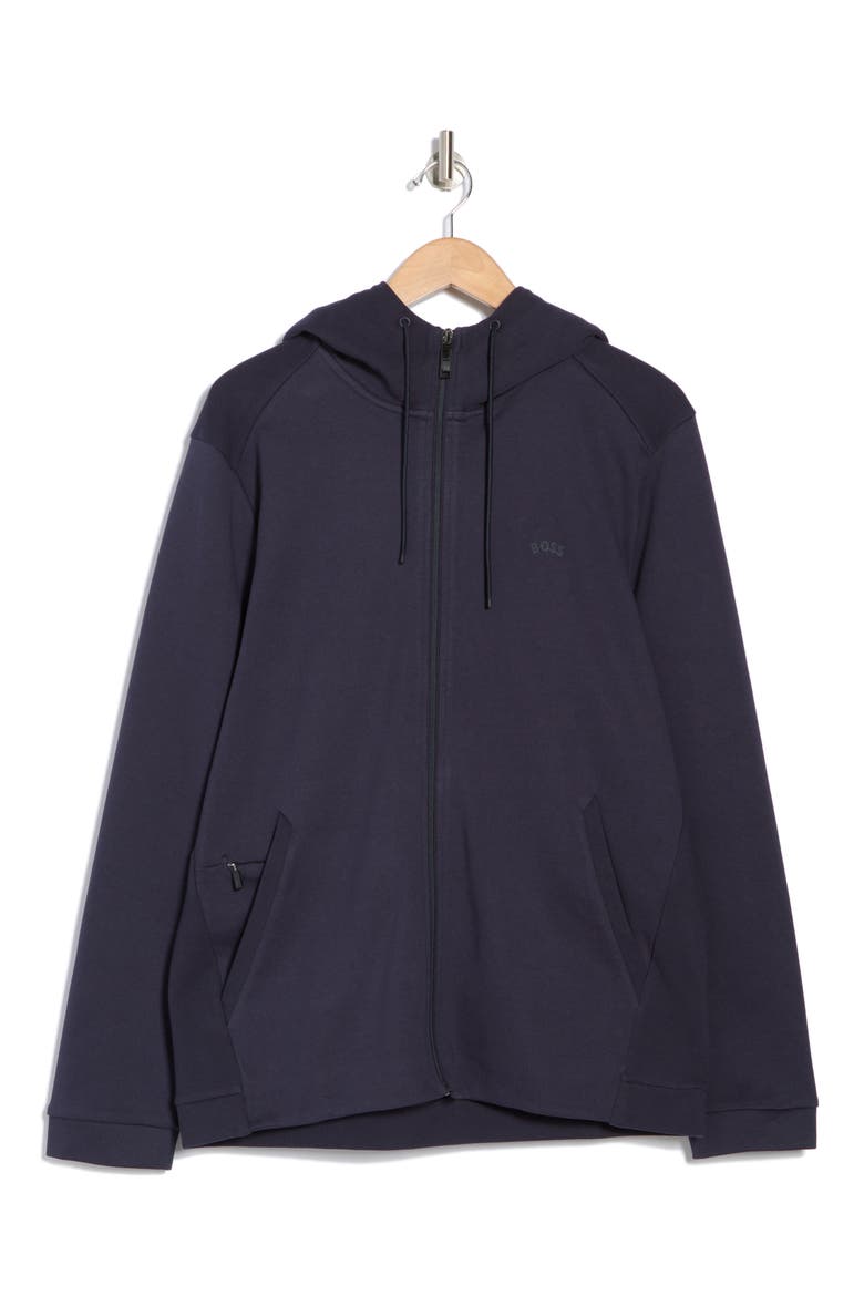 Saggy Curved Zip-Up Hoodie, Main, color, DARK BLUE